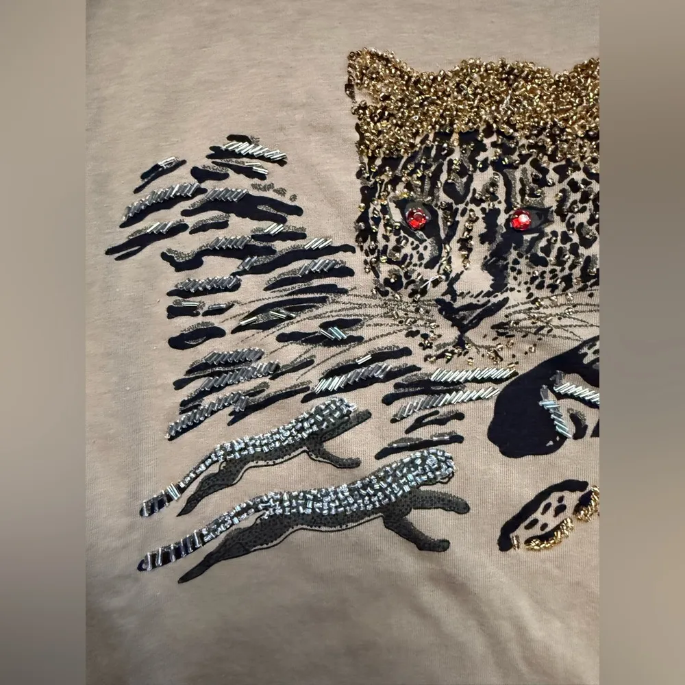 Vintage Doncaster jewel beaded jungle cats cotton shirt, size medium Black - Image 13