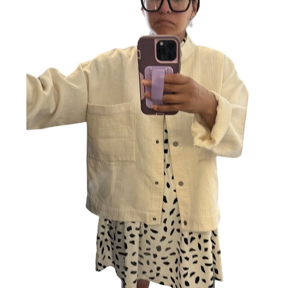 Eileen Fisher Ivory Organic Cotton mandarin collar oversized Jacket size  S/M - Image 10