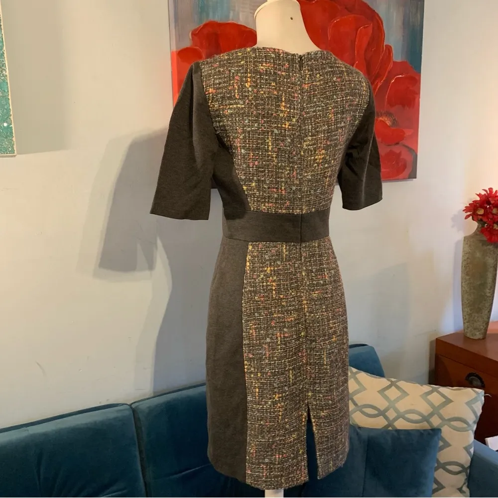 TRINA TURK Felicia Tweed Sheath Dress $348 Sz 4 Multi-Color Gray Stretch Ponte - Image 4