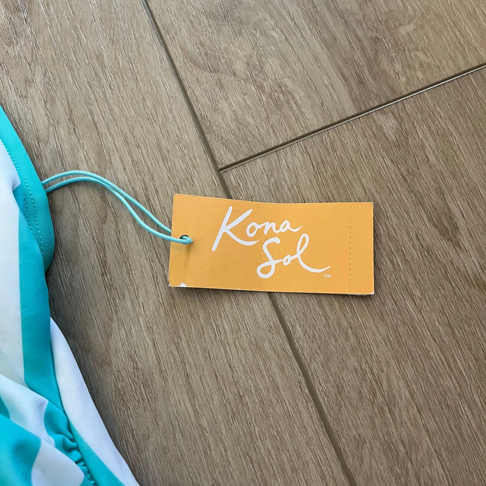 Kona Sol Women’s Turquoise Striped One-Piece Swimsuit Sz 16W - Image 3