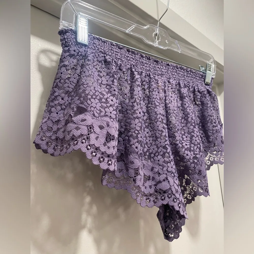 Purple Lace Scalloped See-Through Lingerie Sleep Shorts - S - Image 7