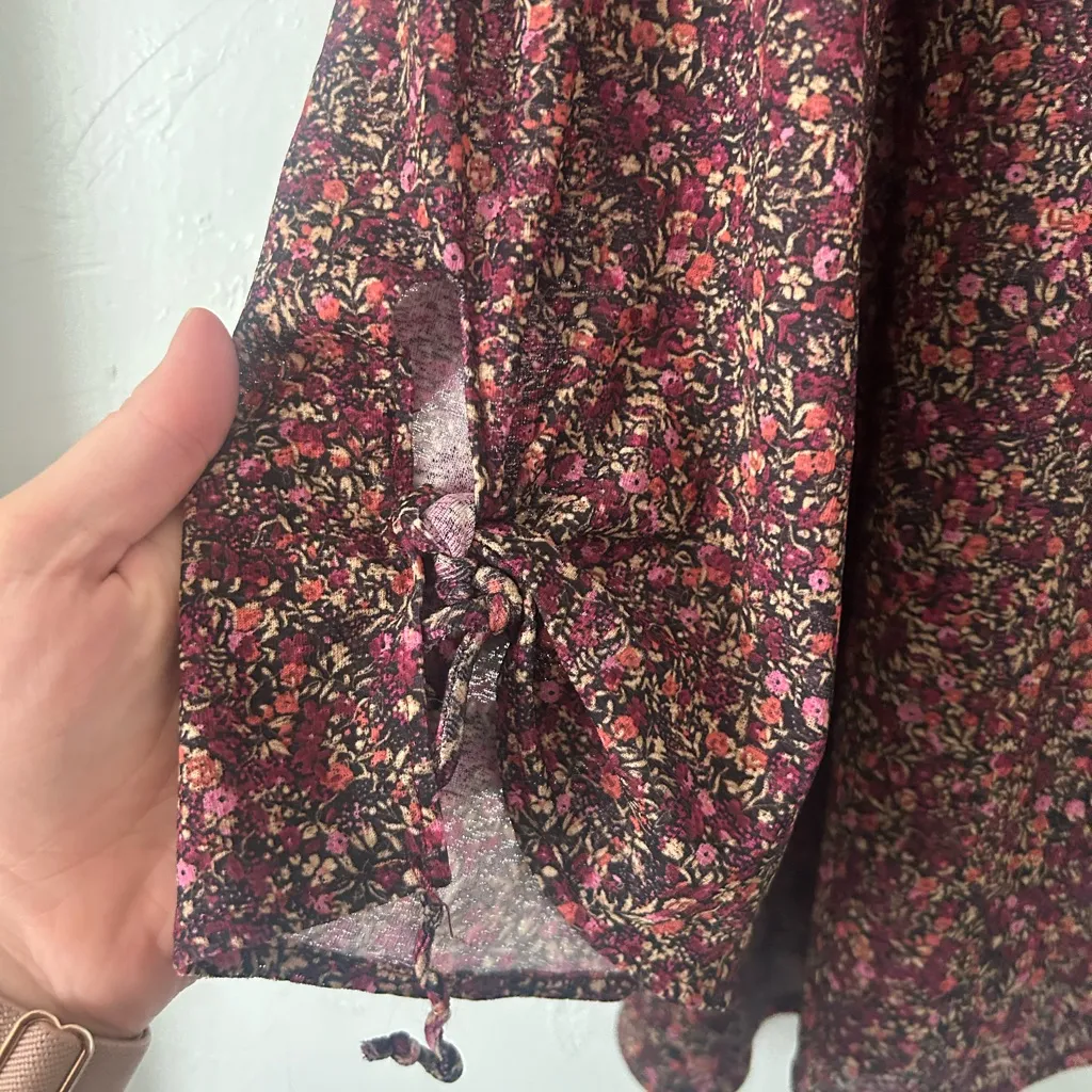 Route 66 Burgundy Asymmetrical Floral Lace V-Neck Blouse - Image 4