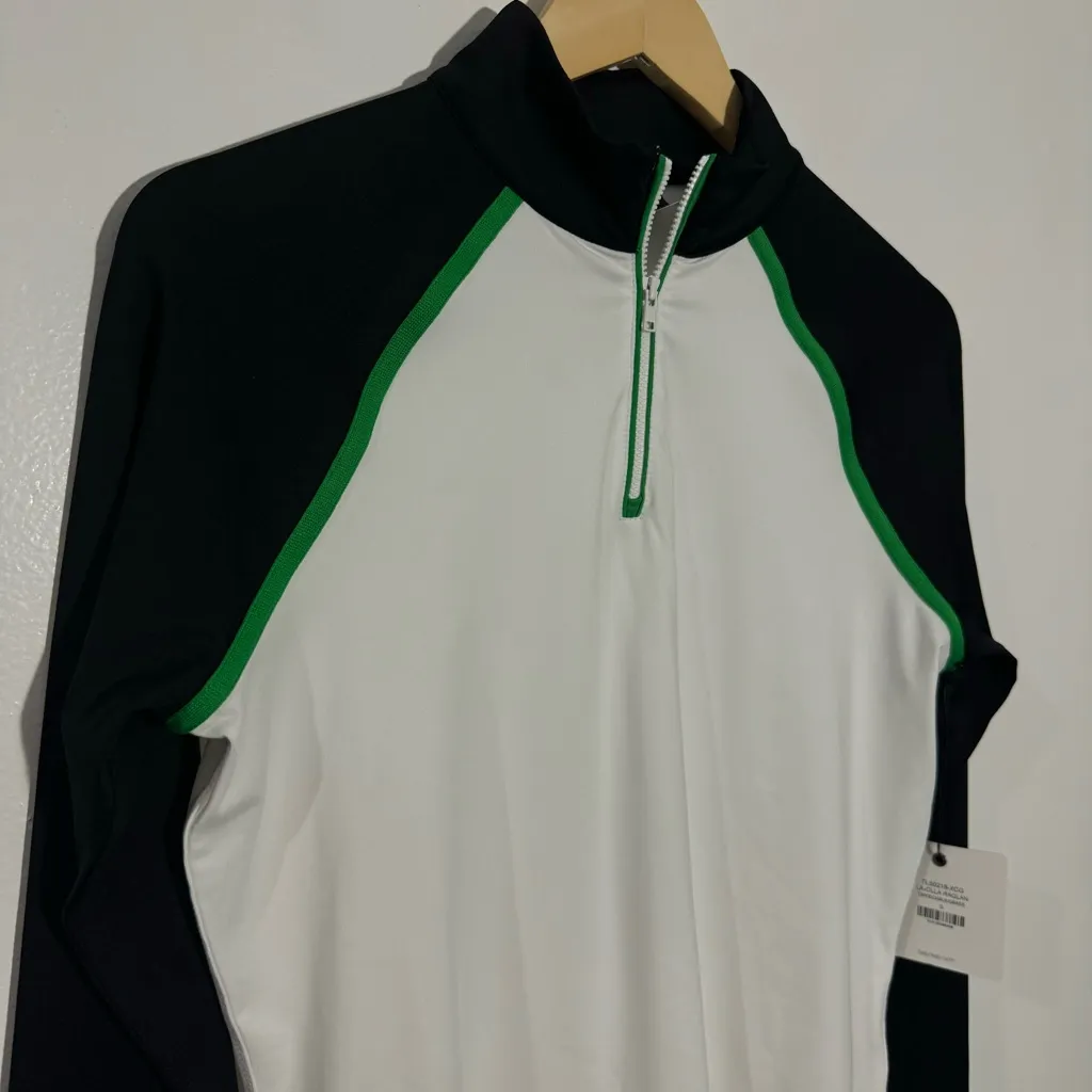 NWT Belyn Key Lajolla Raglan Long Sleeve Golf Top Black/White/Green Size Small White - Image 3
