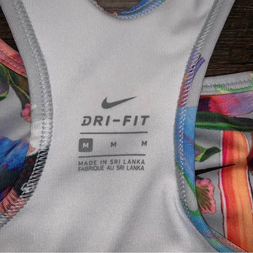 NIKE Fun Floral Tropical Print Sports Bra Women’s Size Medium Blue/Green/Yellow - Image 4