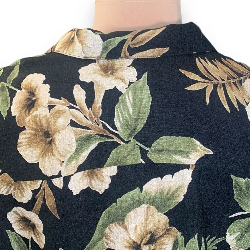 Vintage 90s Oversized Shirt Jacket Black Tropical Floral Printed Shacket Plus 16 Black - Image 7