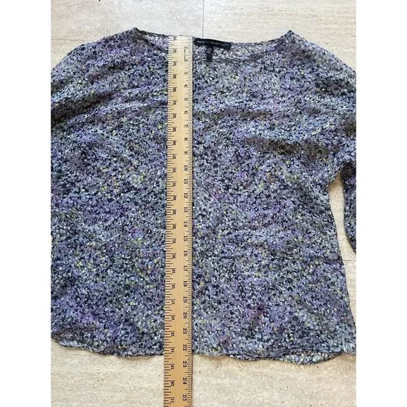 White House Market Blouse Womens M Purple Black Sheer‎ Lined Long Sleeve Top - Image 3