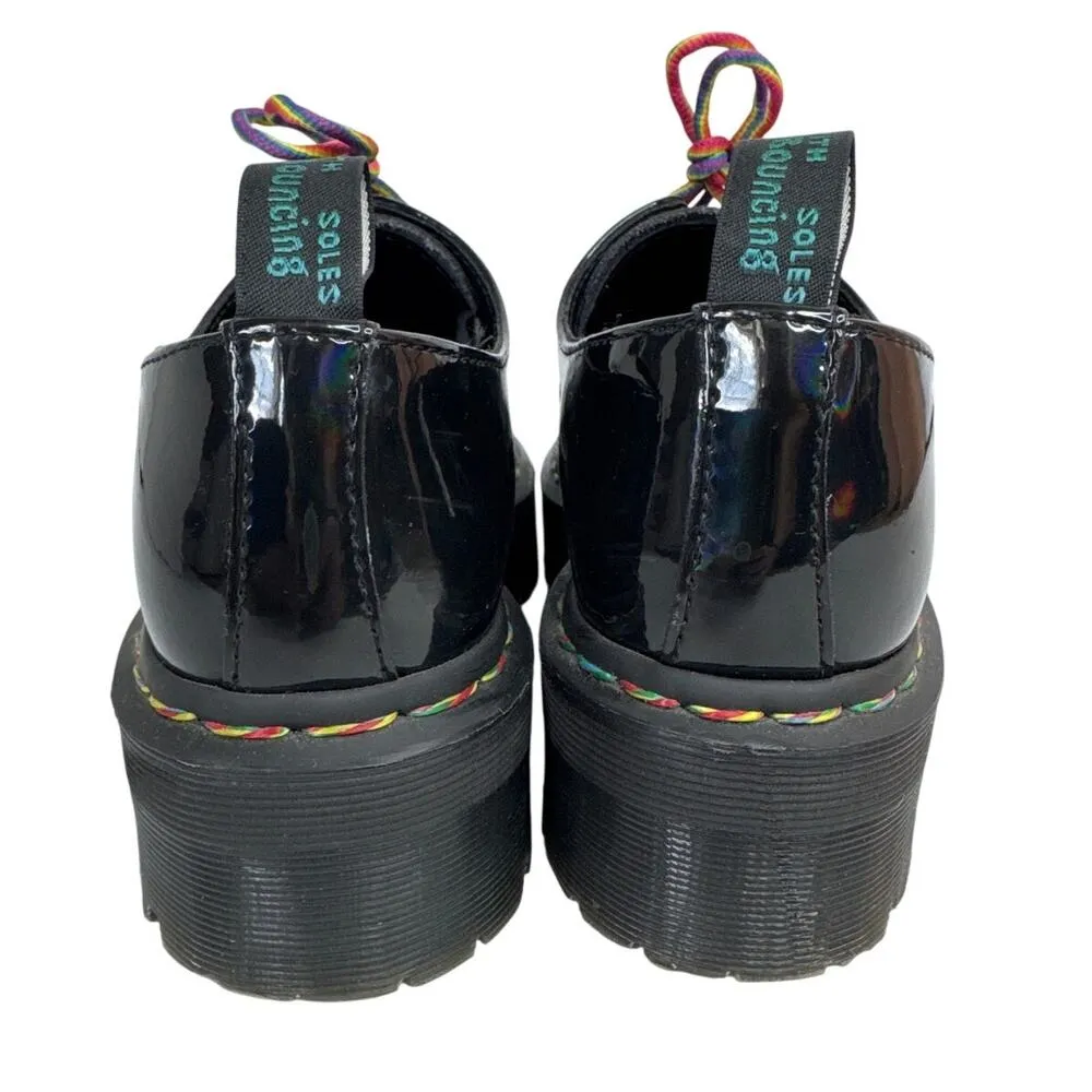 Dr. Martens 1461 Quad Rainbow Patent Platform Shoes black size 7 ladies 6 Men - Image 9
