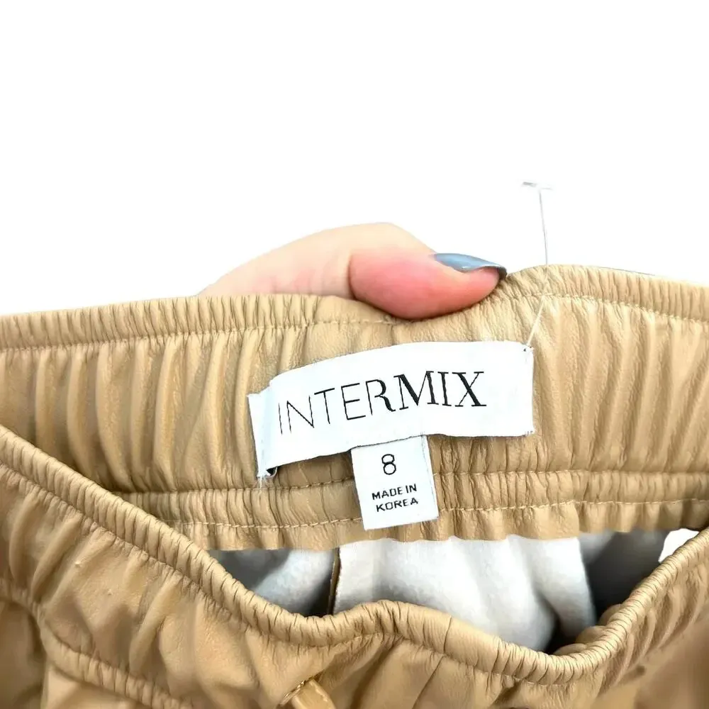 Intermix Kiston Cropped Vegan Leather Pants Beige Drawstring Waist Size 8 - Image 10