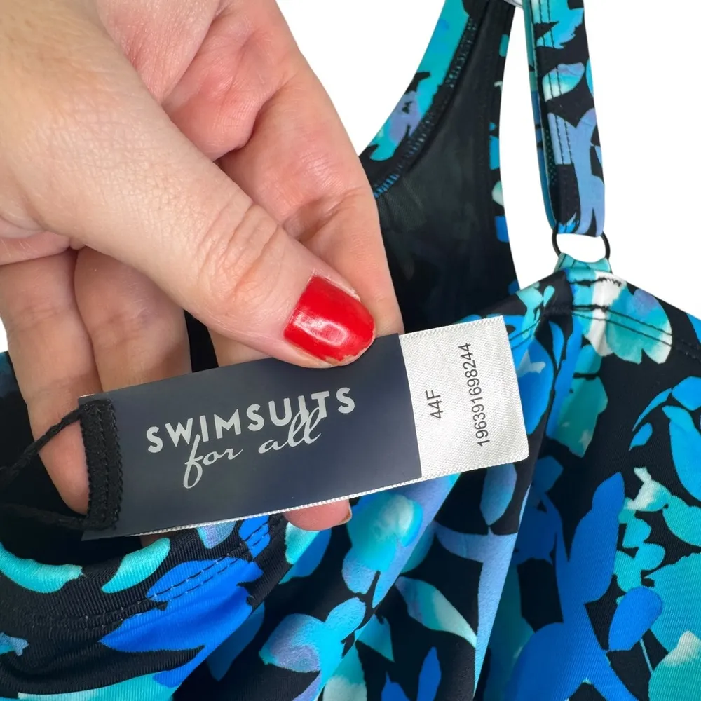 Swimsuits for All BRA SIZE SWEETHEART UNDERWIRE TANKINI TOP Floral Plus Size 44F Black - Image 6