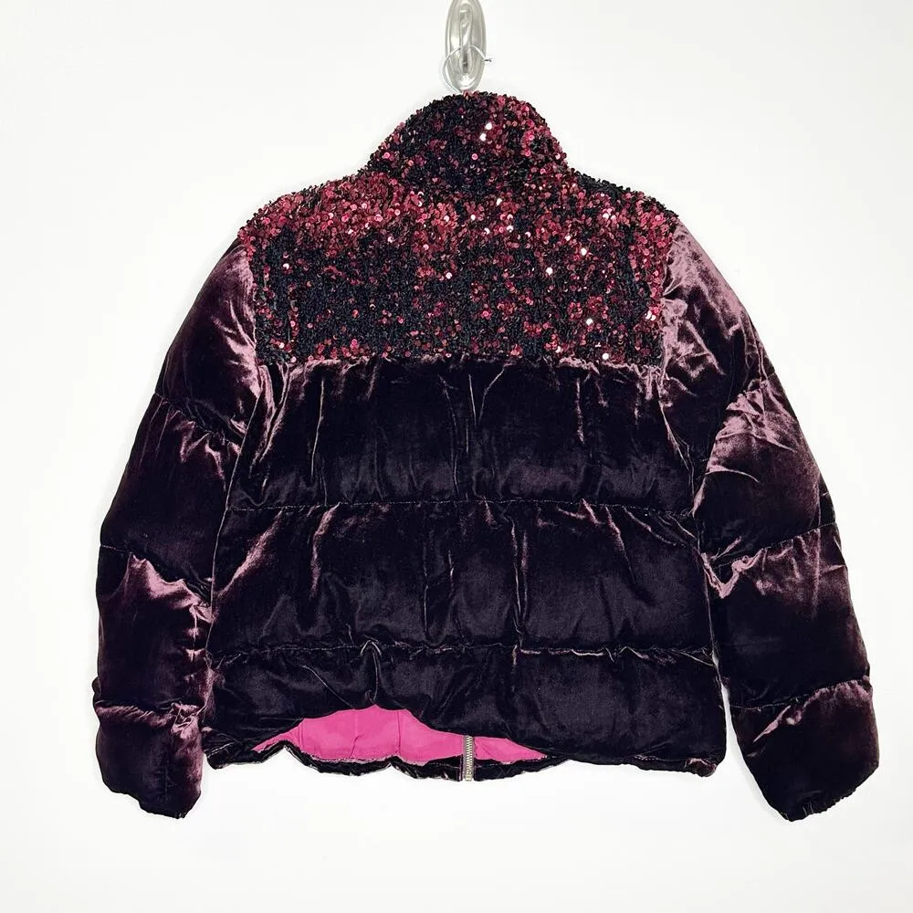 Maeve Anthropologie Womens Vera Puffer Jacket Sequined Velvet Purple Medium NEW - Image 3