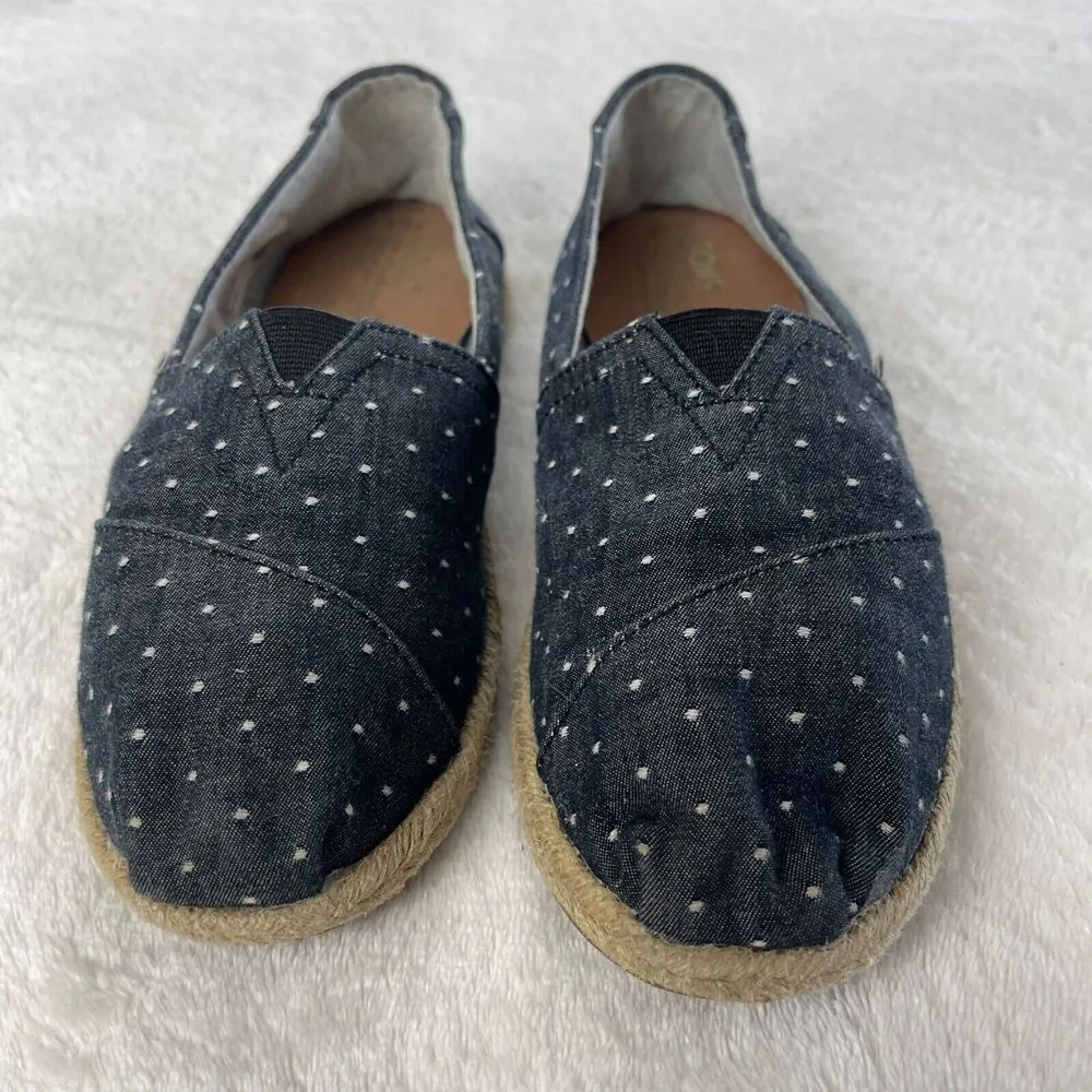 Toms Espadrille Alpargata Dot Chambray‎ Slip On Shoes Womens 6.5 Black Rope Sole - Image 2