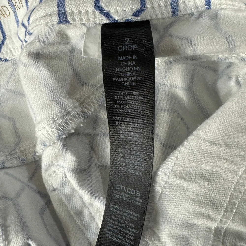 Chico’s SZ 2 (Large/12) So Slimming Girlfriend Crop Jeans Trellis Tile Hi-Rise - Image 8