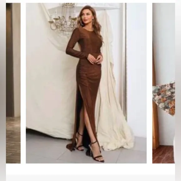 SHEIN- Missord Ruched Side Slit Hem Backless Glitter Prom Dress - Image 2