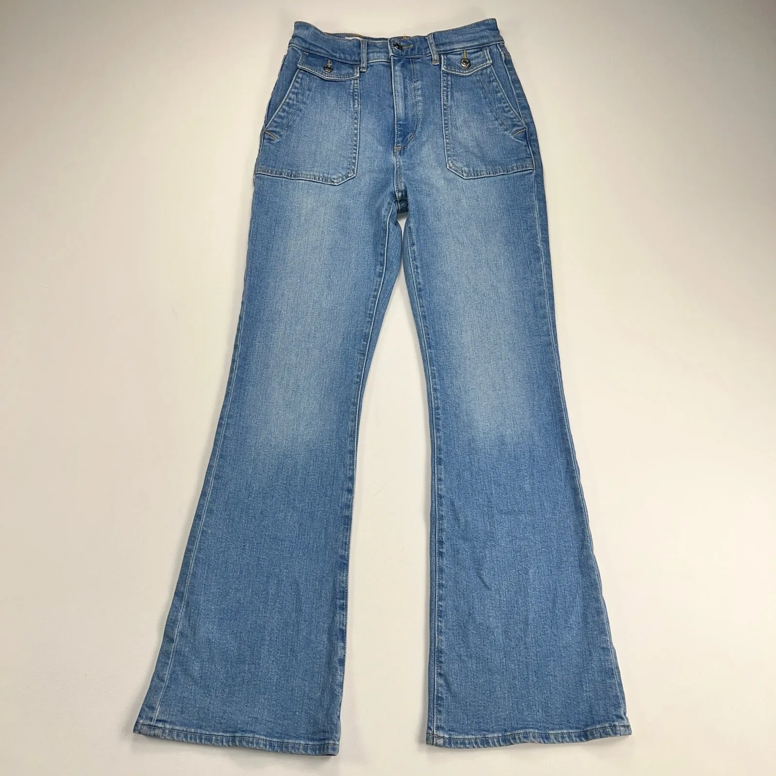 Made and Loved LOFT The Slim Flare Cargo Pocket Jeans High Rise Med Wash Size 27 - Image 11