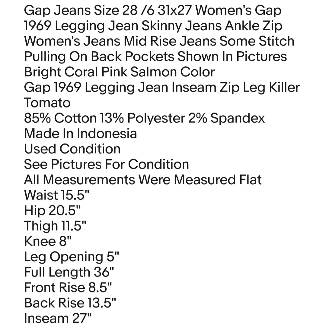 Gap Jeans Size 28 /6 31x27 Women's Gap 1969 Legging Jean Skinny Jeans Ankle Zip Women's Jeans - Image 2