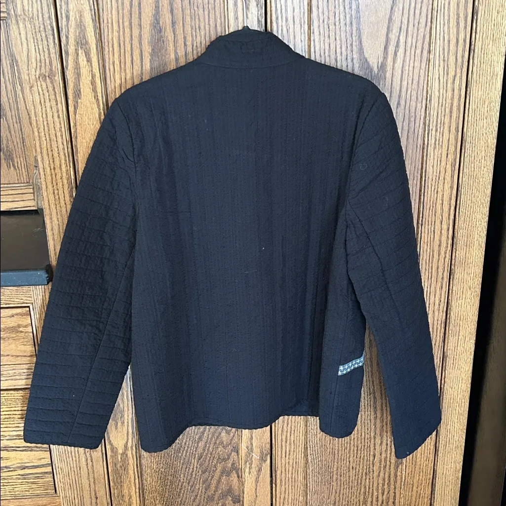 J Jill PureJill Elements Seersucker Black Trimmed Quilted Open Jacket Cardigan M Size M - Image 7