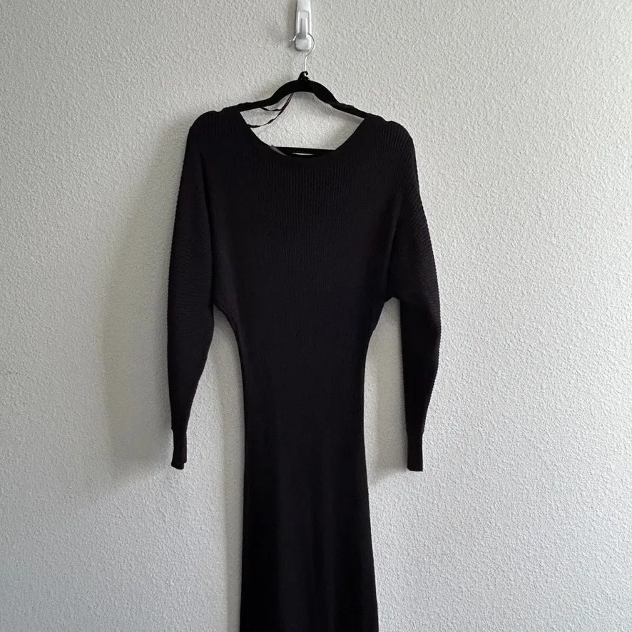 Anthropologie Shea Ribbed Rib Knit Sweater Midi Dress Black Boat Neck Small - Image 6