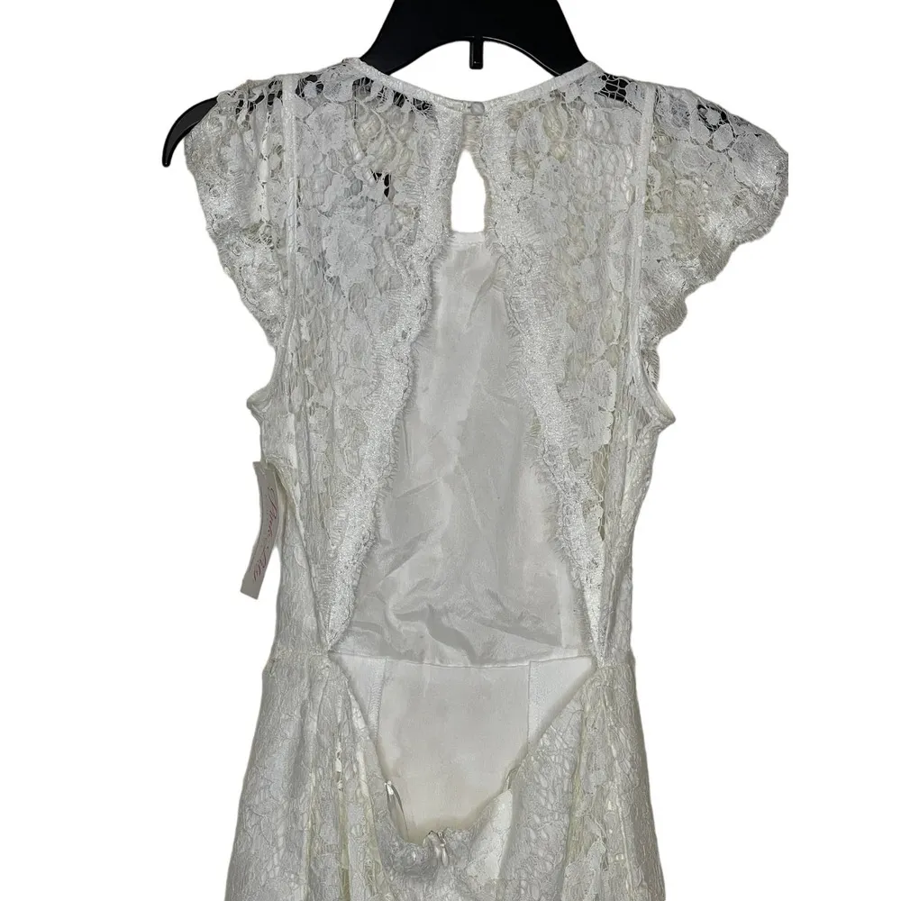 Signature8 Women's Dress Floral Open Back Lace Lined Cap Sleeve White Medium NWT - Image 7