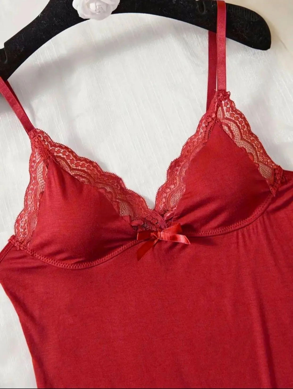 Women's Contrast Lace Bow Front Split Backless Cami Nightdress,  - Image 4