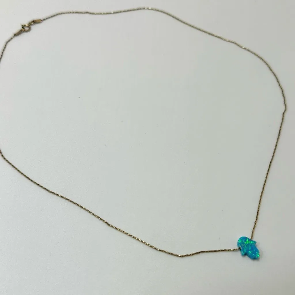 Blue opal hamsa dainty pendant necklace - Image 6