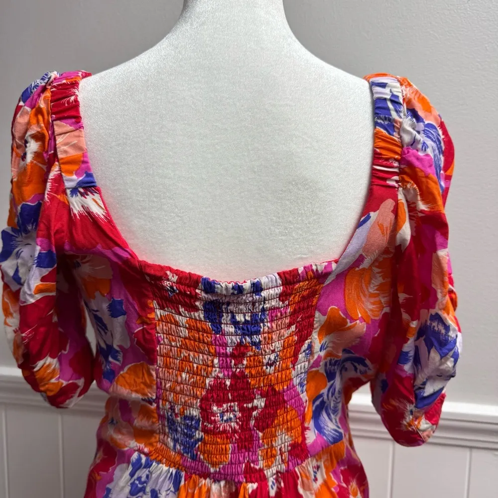 L*SPACE Alissa Square Neck Short Sleeves Midi Dress Super Bloom Floral Medium M - Image 9