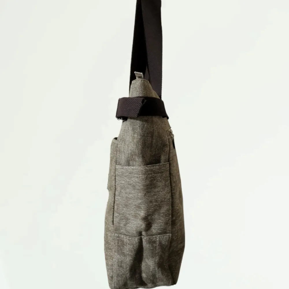 Large Capacity Dark Cyan Canvas Cat Printing Shoulder Bag - Image 4