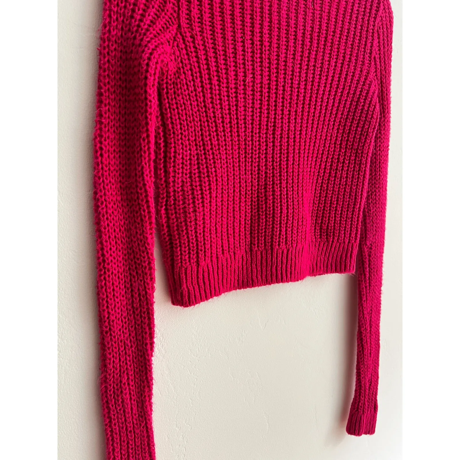 Vintage Abercrombie & Fitch Y2K Loose Knit Long Sleeve Hot Pink Sweater Size: XS - Image 4