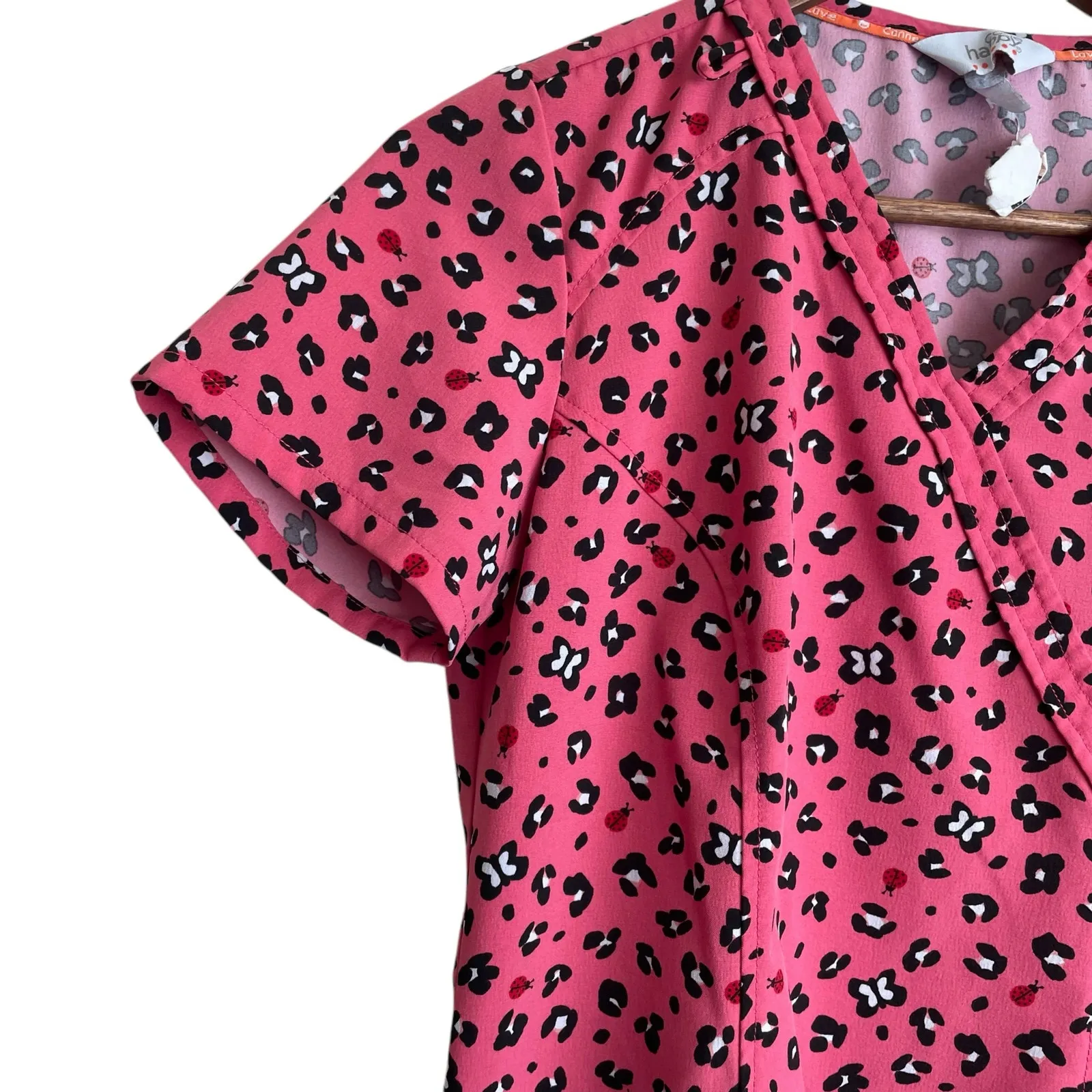 Code Happy Scrubs‎ Women Top S Pink Cheetah Medical Uniform Nurse Workwear - Image 4