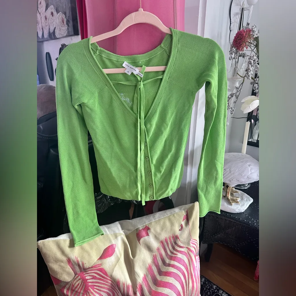 GOOD AMERICAN
Women's Green Stretch Rib Knit Off Shoulder Top In Lime $139 MSRP - Image 6