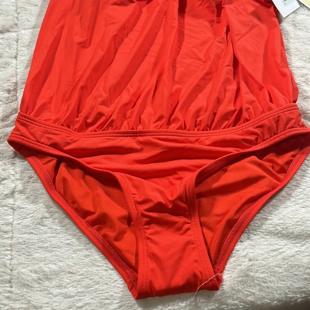 Michael Kors  Red Orange Blouson Full Coverage Tie Halter One Piece Swimsuit 10 - Image 6