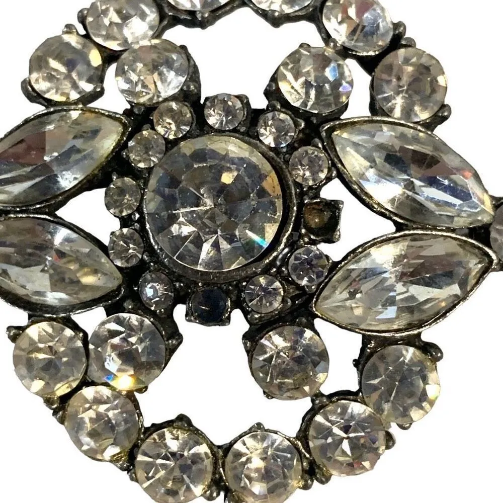 Vintage 2" Dark Grey Tone Rhinestone Brooch - Image 4