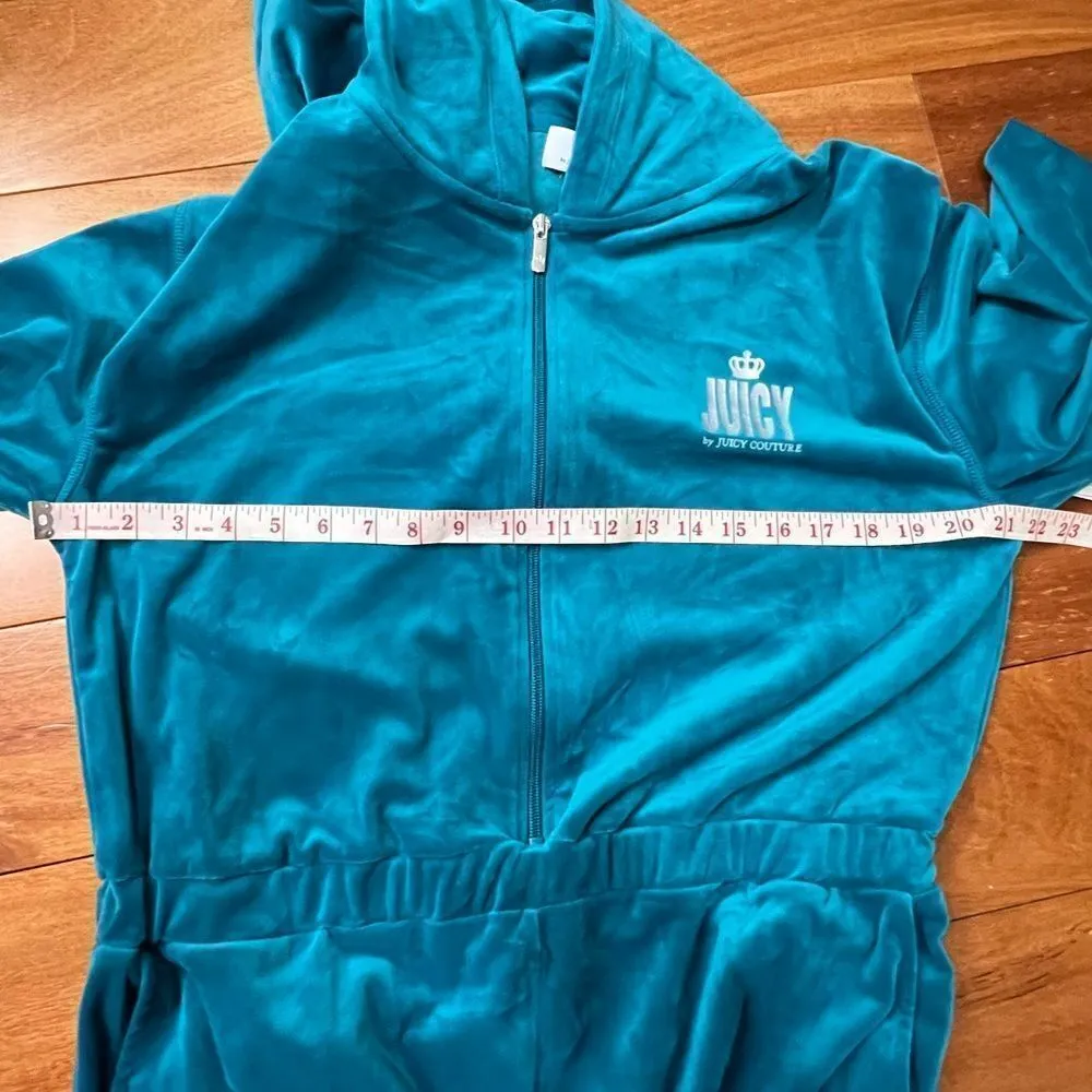 NWT Juicy By Juicy Couture Jumpsuit peacock Velour Hooded Long Sleeve Zip Up L - Image 16
