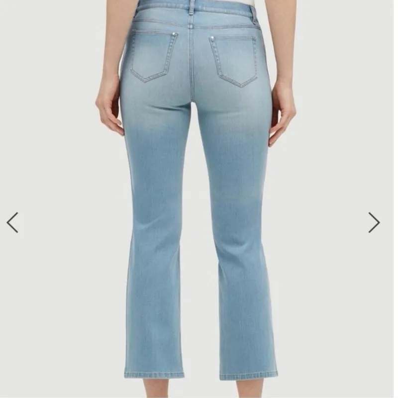 Lafayette 148 New York Mercer Cropped Kick Flare Stretch Denim Size 14 Blue - Image 5