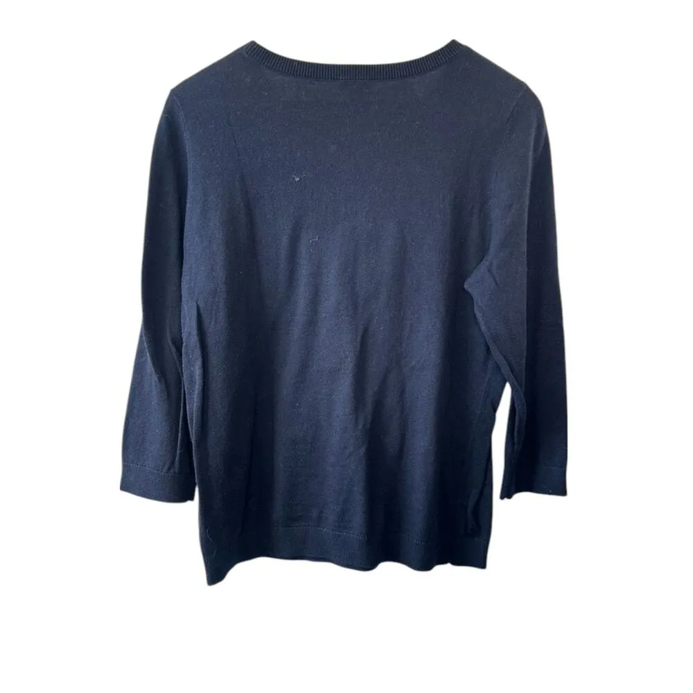 TALBOTS Navy Embellished Pink Crab & Green Anchor Cotton Blend Knit Sweater M - Image 3