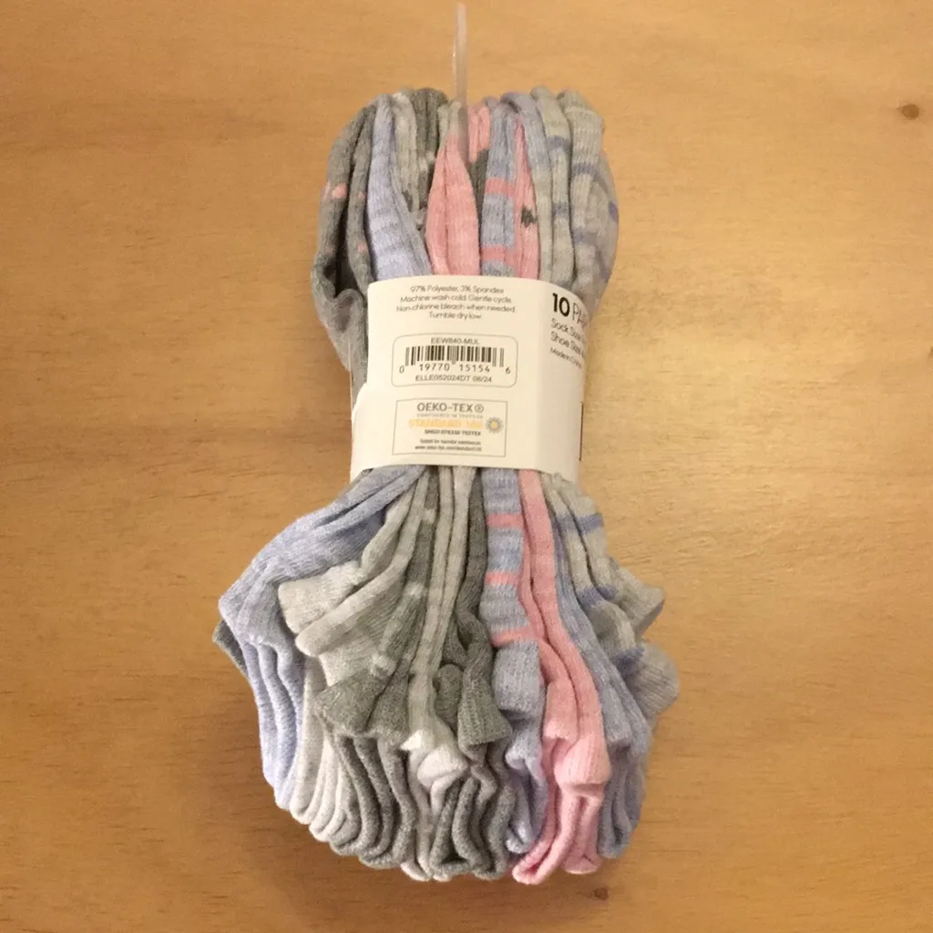 New Women’s Elle Hosiery Gray Pink Ankle Socks 10 Pairs Size 9 - Image 4
