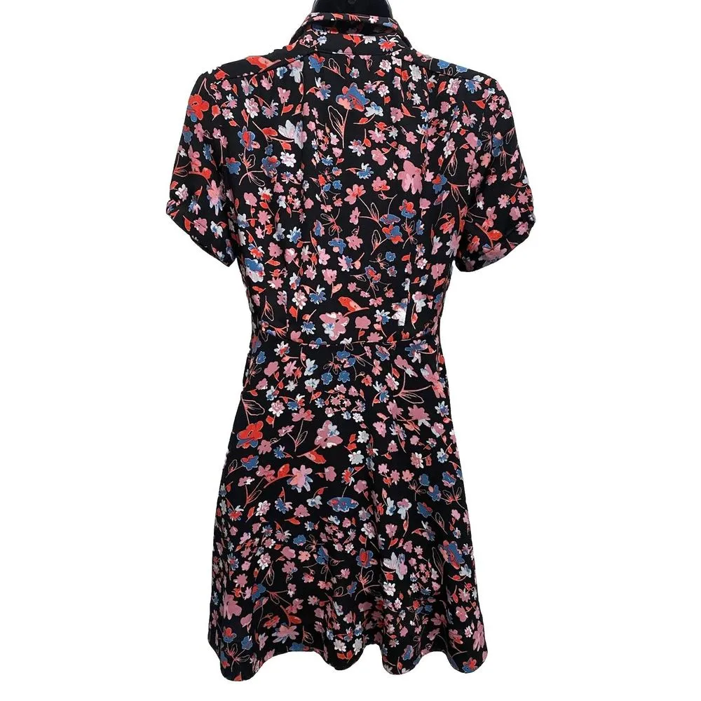 Candies Floral Black Pink Blue Button Up Tie Collar‎ Dress Size Small - Image 5