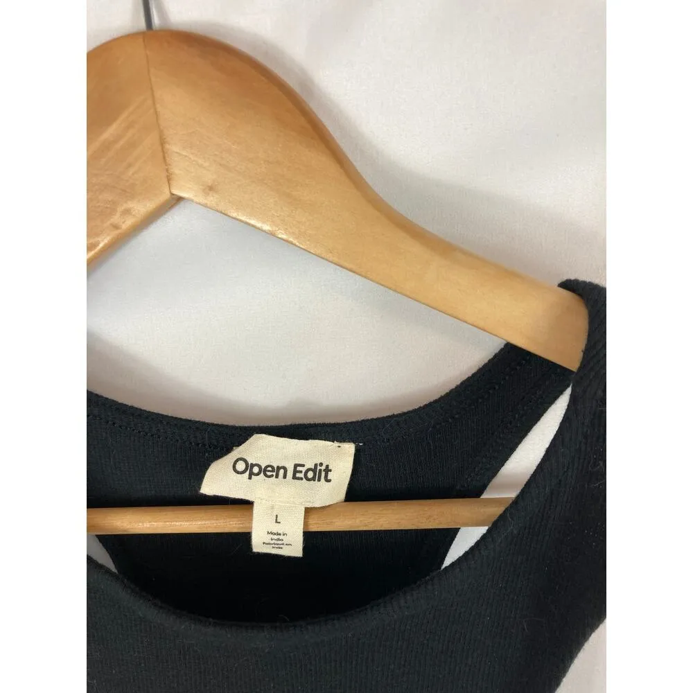 NWT OPEN EDIT Crewneck Rib Bodysuit In Black size large - Image 3