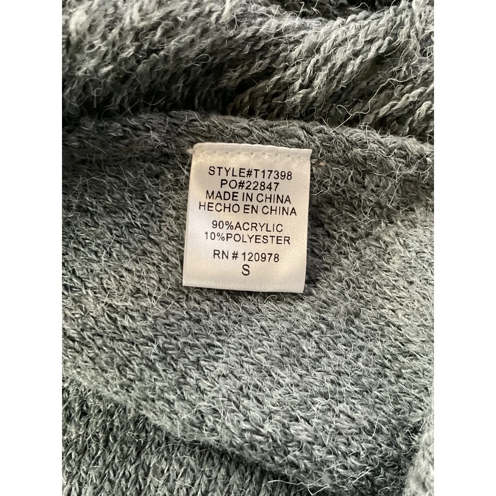 Entro Gray Chevron Fringe Knit Poncho Sweater Pullover Size S - Image 11