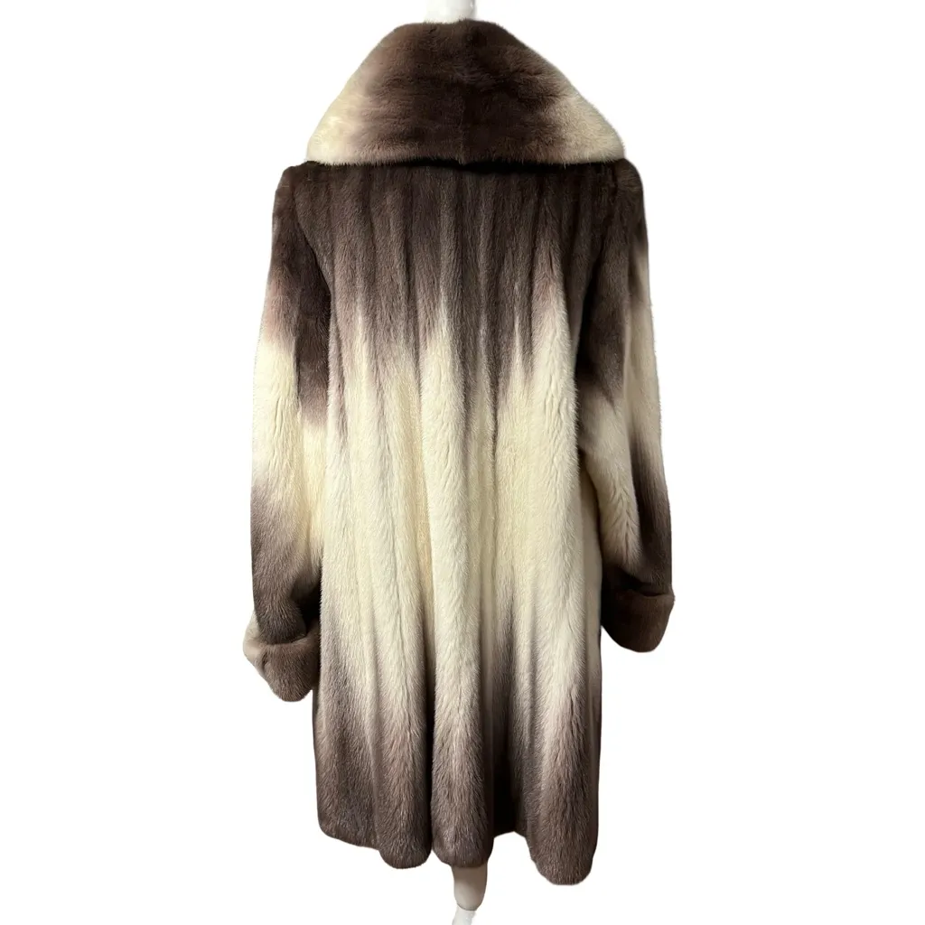Womens White Grey Brown Degrade Mink Fur Swing Stroller Coat Size M Genuine Size M - Image 5