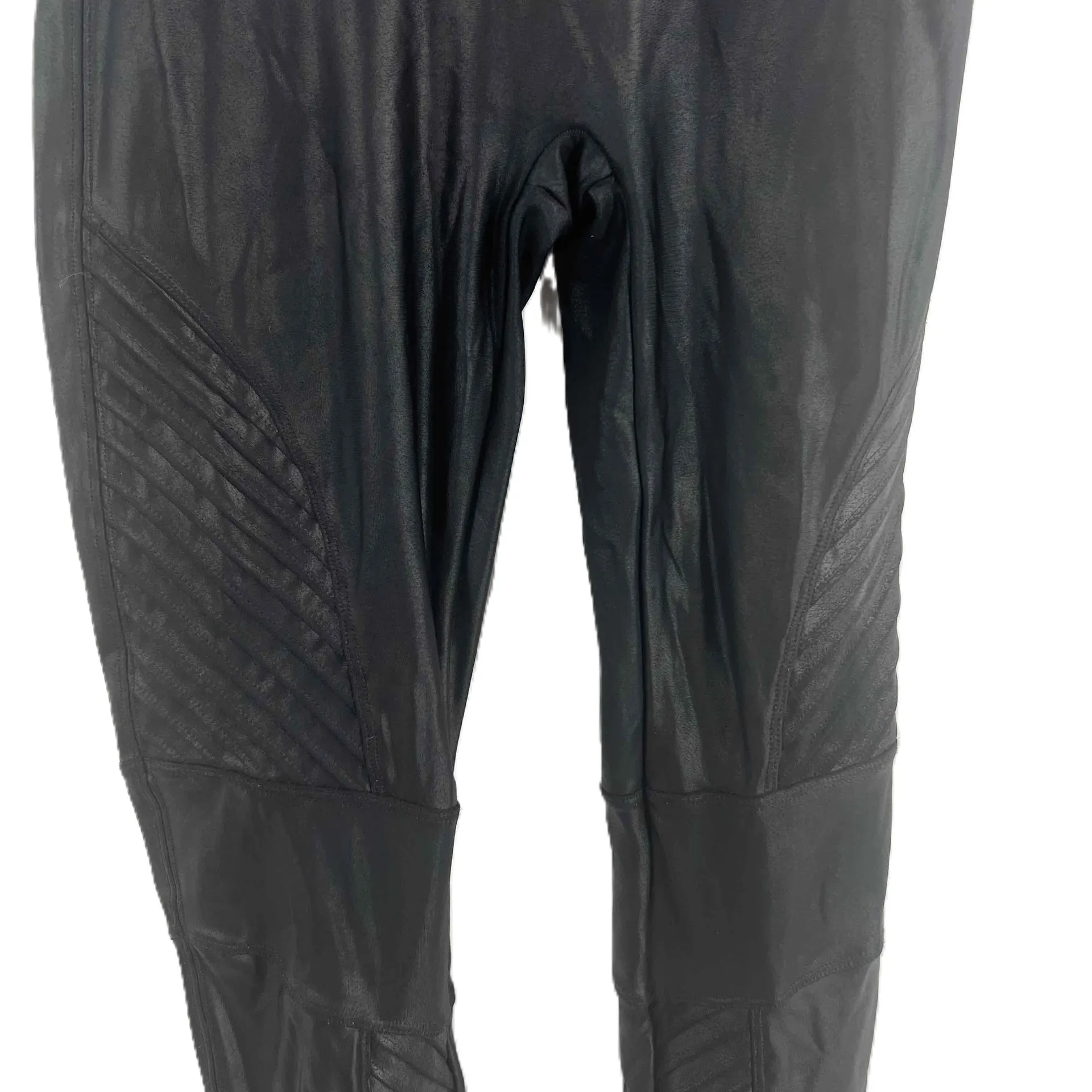 Spanx‎ Black Moto Full Length Stretch Faux Leather Leggings Medium Petite - Image 4