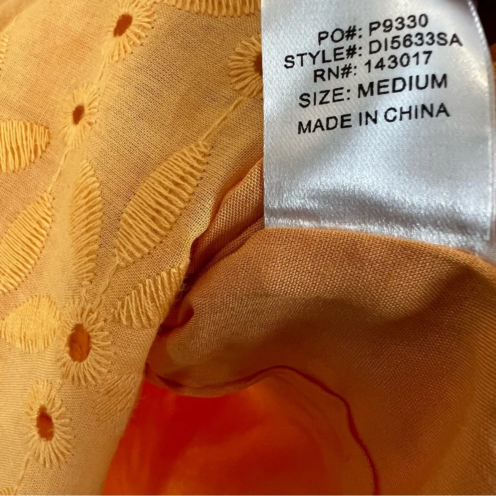 Ces Femme Mini Dress Womens M Orange 100% Cotton Eyelet Embroidered Prairie Size M - Image 6