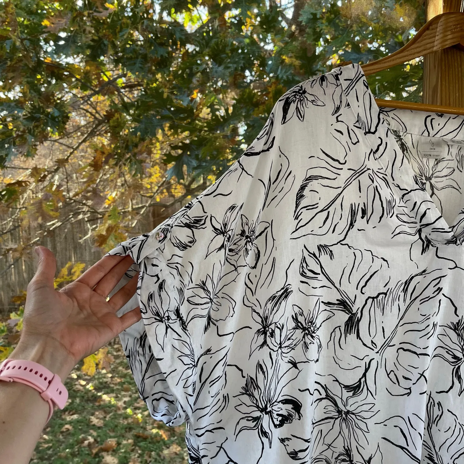 Joie Women's Black & White Floral Print 100% Linen Blouse Size 3X - Image 3