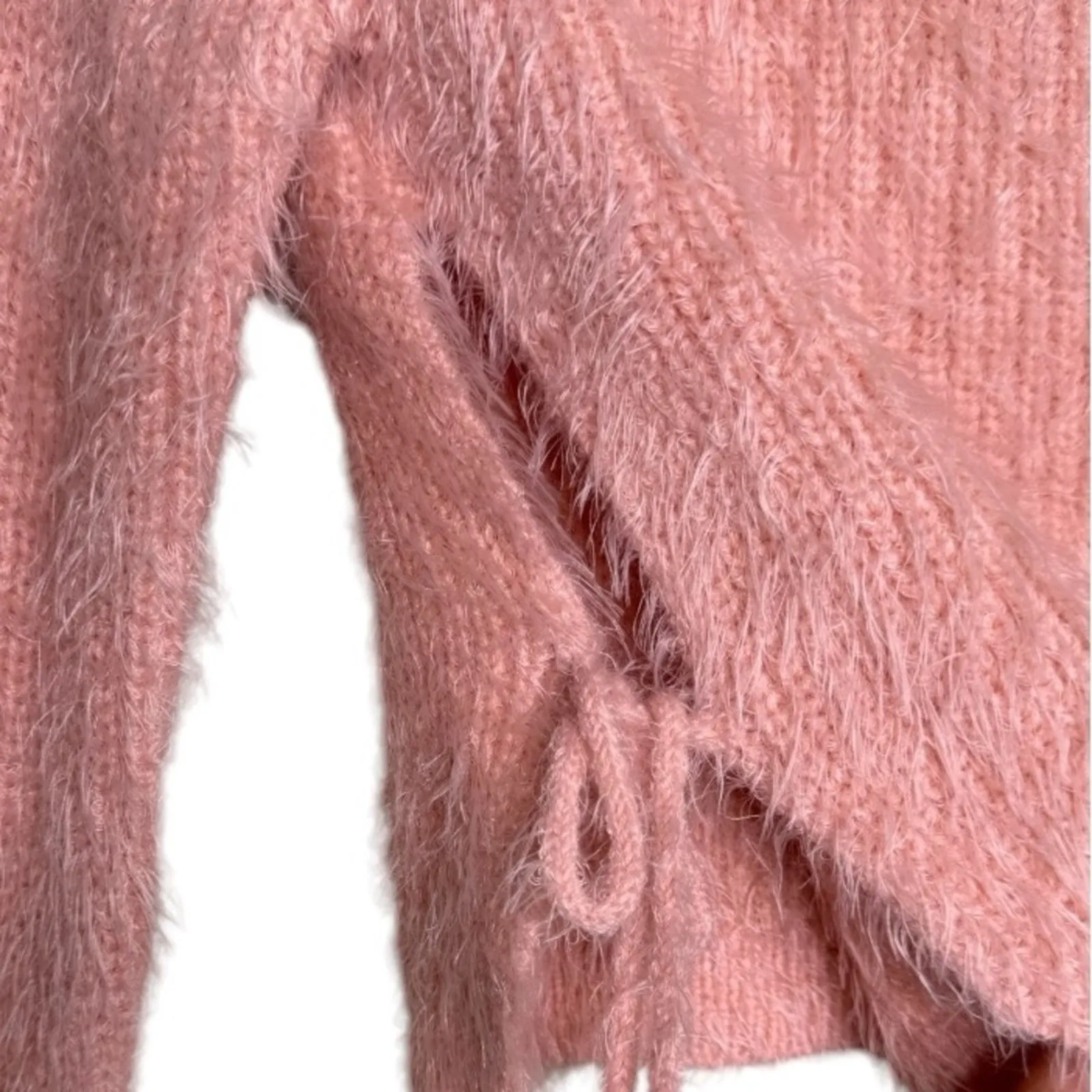 Majorelle Majorie Sweater Small Pink Fuzzy Knit Cropped Pullover Side Ties - Image 9