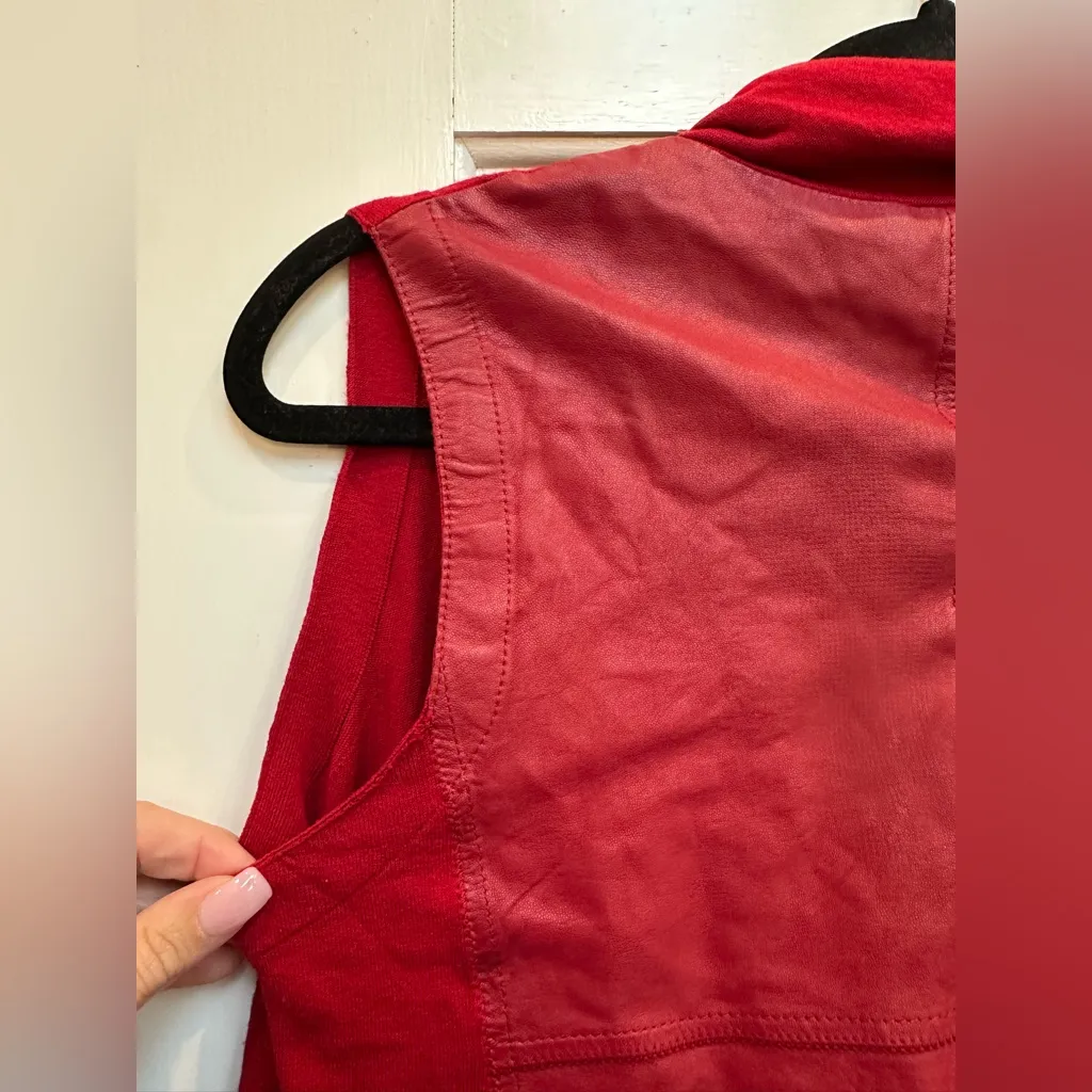 Lafayette 148 New York Stylish Genuine Leather Red Open Front Vest Size Small S - Image 5