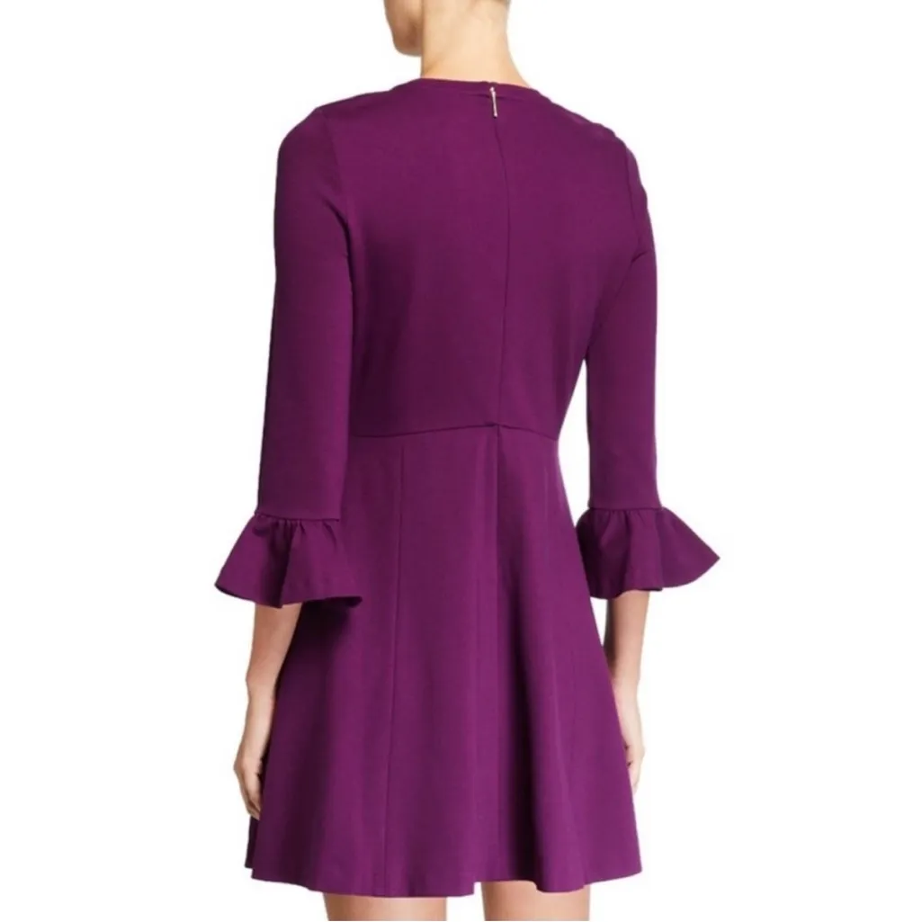 Kate Spade Ruffle Sleeve Ponte Dress Skater Purple Medium Preppy Cocktail Party - Image 3