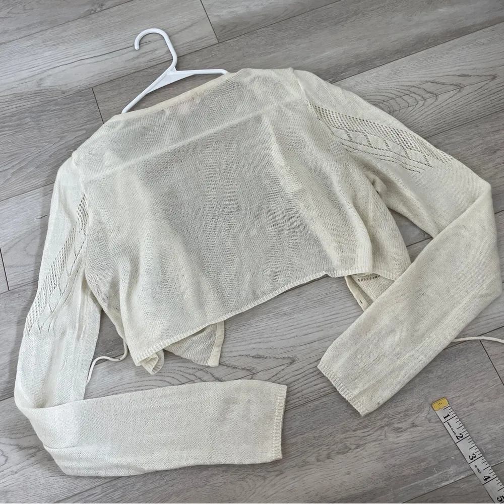 xhilaration Crop Cardigan vintage womens Cream (large) lightweight pointelle - Image 4