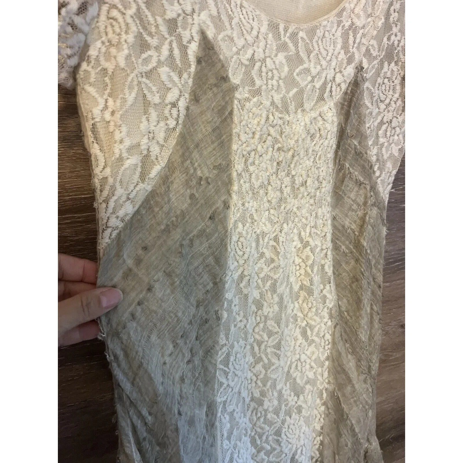 Cottagecore Aziza Dress Sz M Lace Boho Ivory Asymmetrical Mini Grunge Cotton Size M - Image 5
