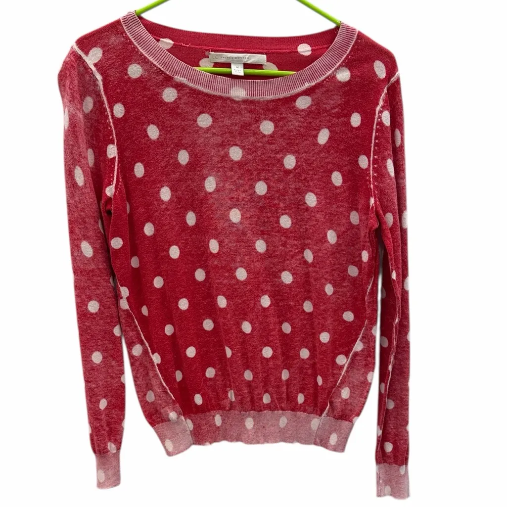 LC Lauren Conrad Red and White Polka Dot Burnout Sweater Medium - Image 9