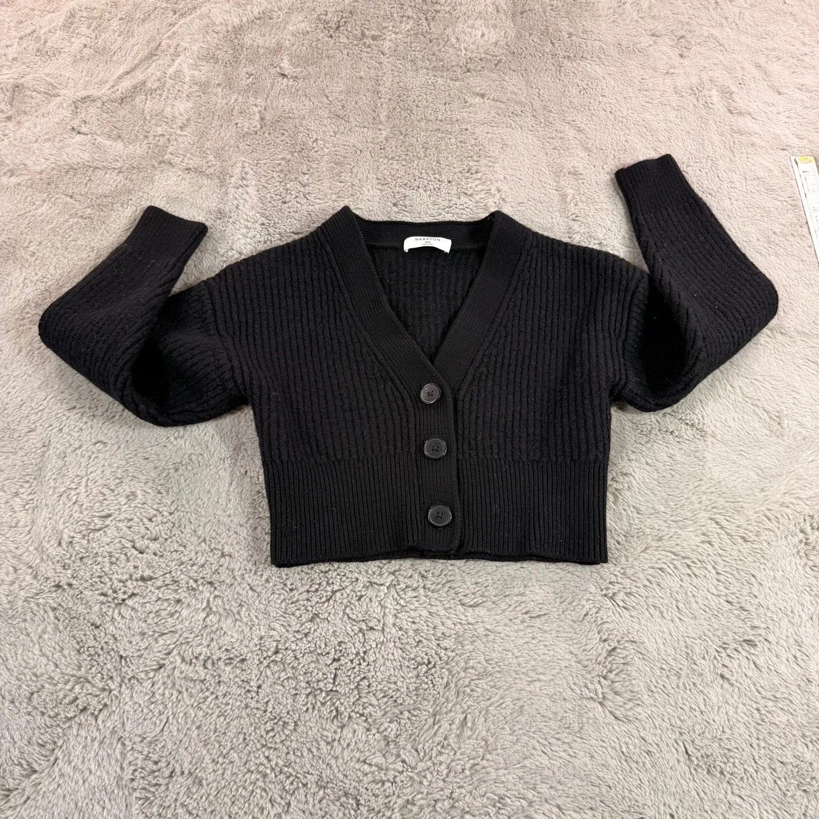 Babaton Aritzia Canberra Merino Wool Ribbed Cropped Button Cardigan Sweater 2XS - Image 10