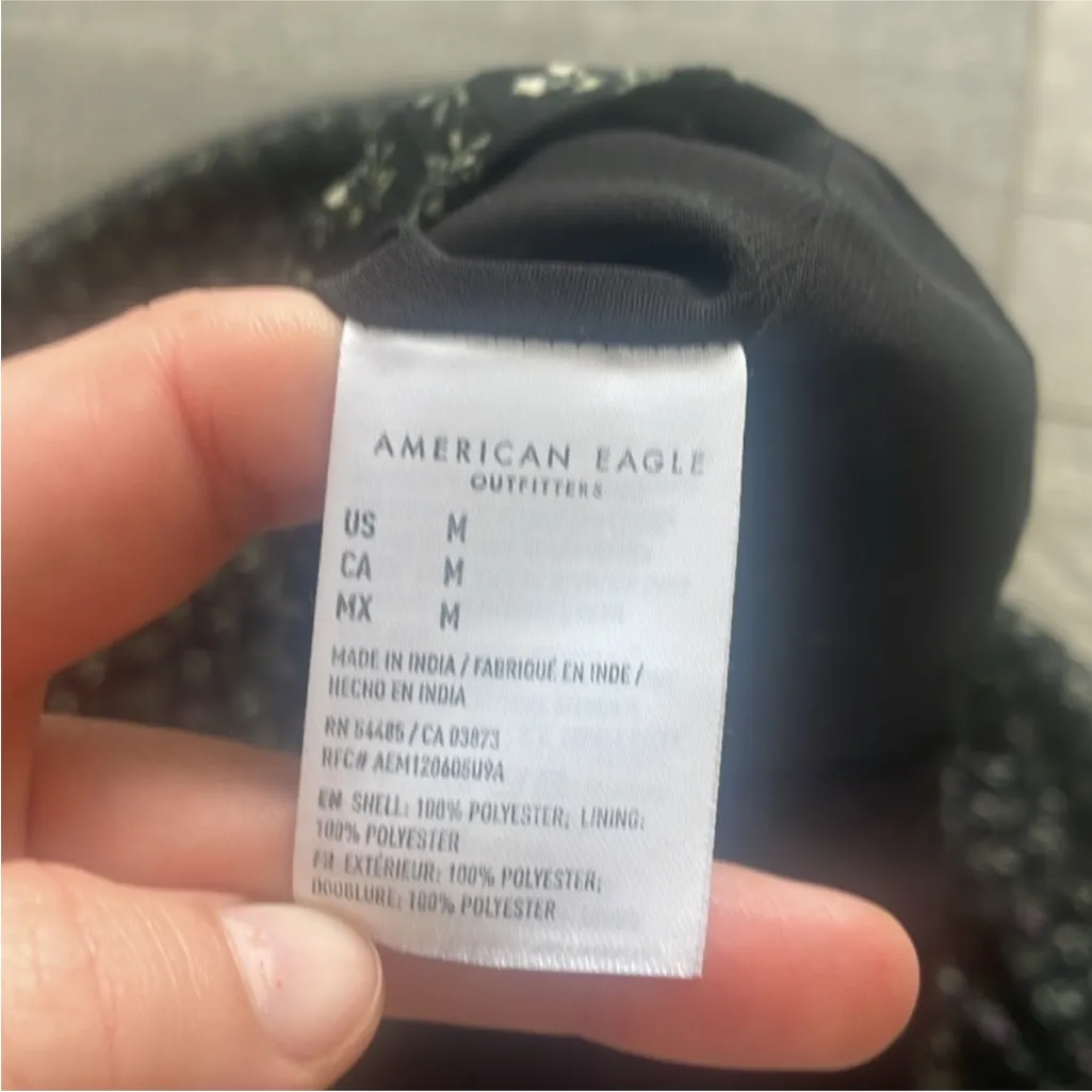 American Eagle Size Medium Black Floral Bohemian Style Wrap Top - Image 6